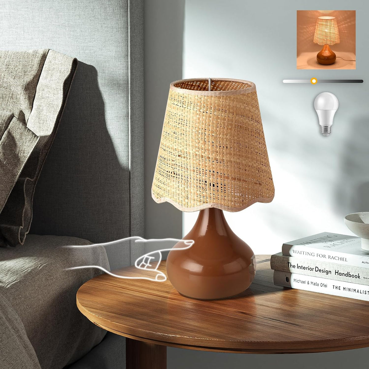 Green Small Touch Control Table Lamp for Bedroom,Green Bedside Lamps for Nightstand,Cute Mini Small Table Lamps for Small Spaces with Scalloped Shade for Kitchen Counter,Bookshelf,Living Room