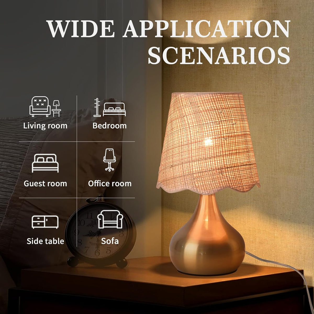 Green Small Touch Control Table Lamp for Bedroom,Green Bedside Lamps for Nightstand,Cute Mini Small Table Lamps for Small Spaces with Scalloped Shade for Kitchen Counter,Bookshelf,Living Room