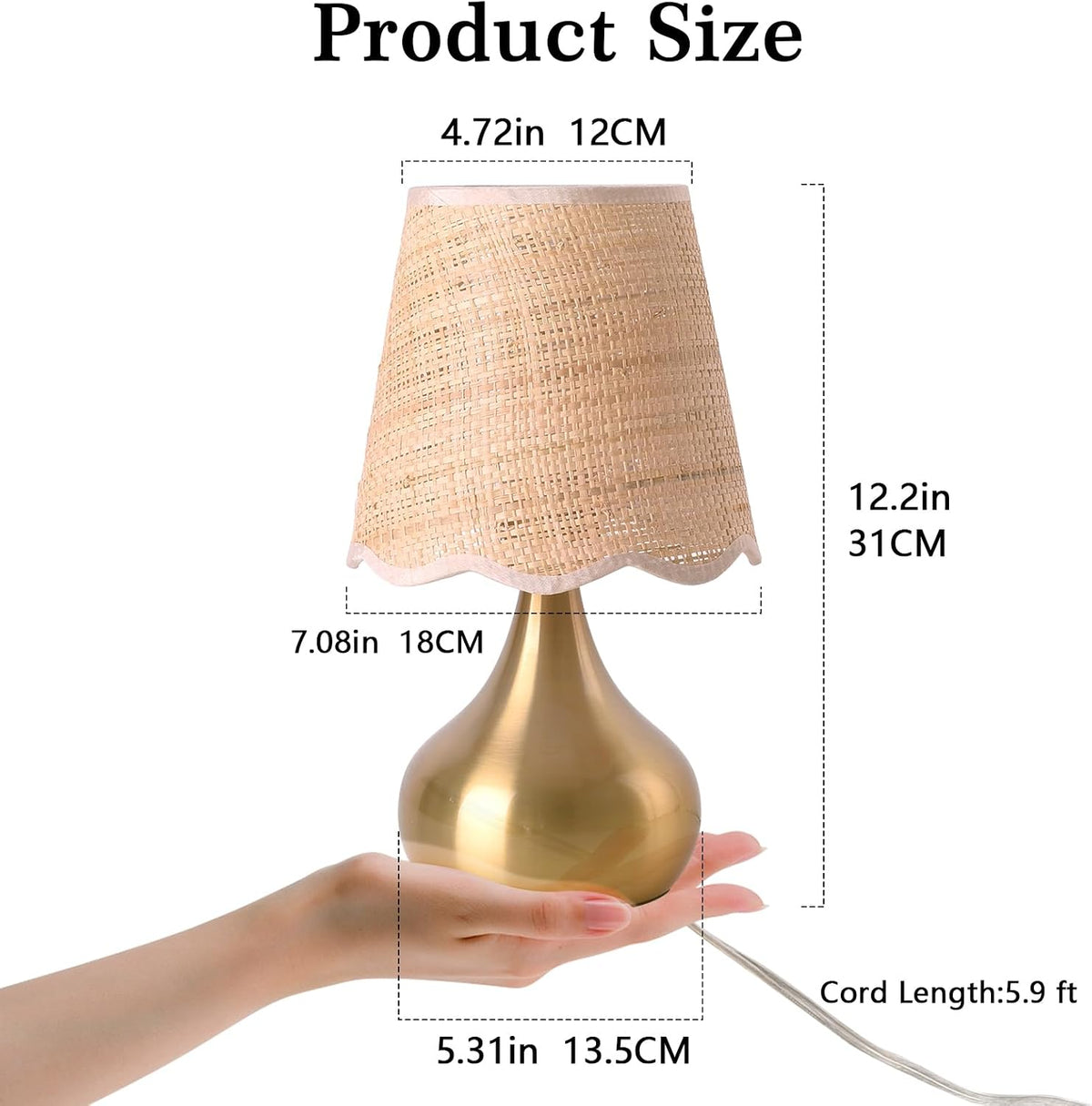 Green Small Touch Control Table Lamp for Bedroom,Green Bedside Lamps for Nightstand,Cute Mini Small Table Lamps for Small Spaces with Scalloped Shade for Kitchen Counter,Bookshelf,Living Room