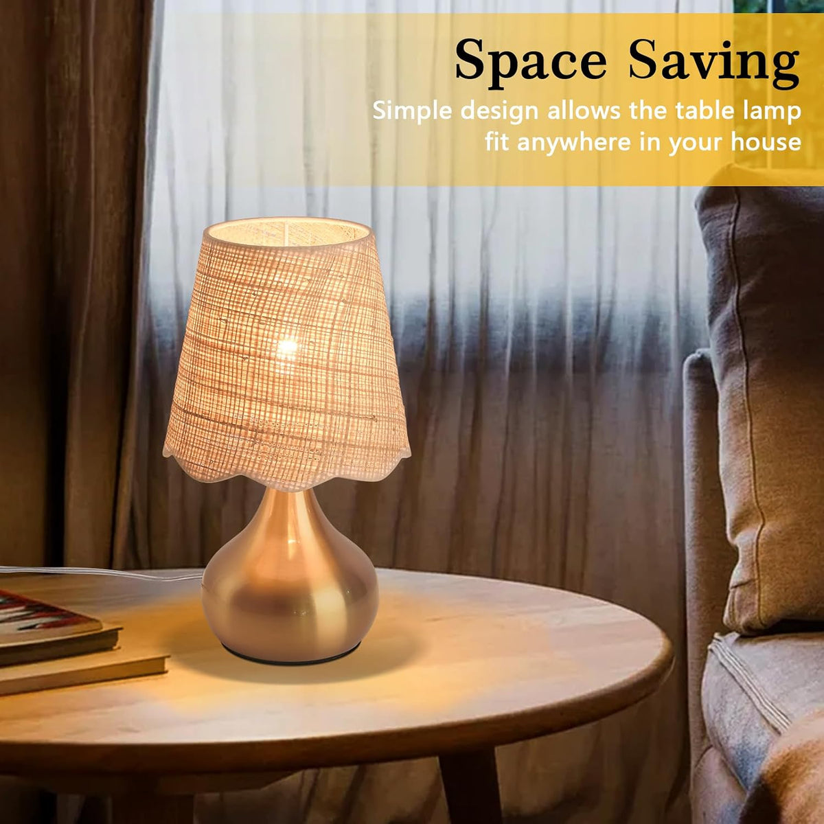 Green Small Touch Control Table Lamp for Bedroom,Green Bedside Lamps for Nightstand,Cute Mini Small Table Lamps for Small Spaces with Scalloped Shade for Kitchen Counter,Bookshelf,Living Room