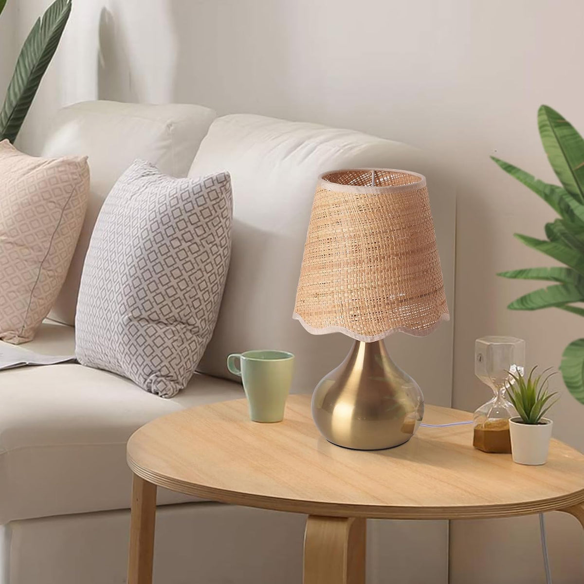 Green Small Touch Control Table Lamp for Bedroom,Green Bedside Lamps for Nightstand,Cute Mini Small Table Lamps for Small Spaces with Scalloped Shade for Kitchen Counter,Bookshelf,Living Room