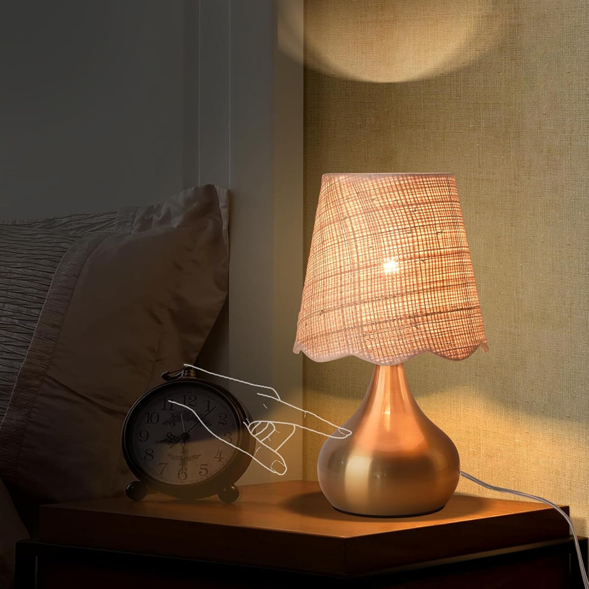 Green Small Touch Control Table Lamp for Bedroom,Green Bedside Lamps for Nightstand,Cute Mini Small Table Lamps for Small Spaces with Scalloped Shade for Kitchen Counter,Bookshelf,Living Room