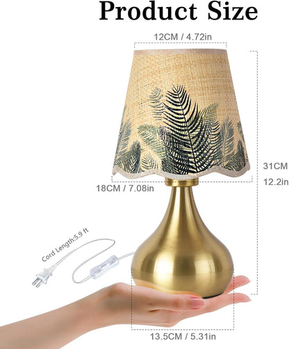 Green Small Touch Control Table Lamp for Bedroom,Green Bedside Lamps for Nightstand,Cute Mini Small Table Lamps for Small Spaces with Scalloped Shade for Kitchen Counter,Bookshelf,Living Room