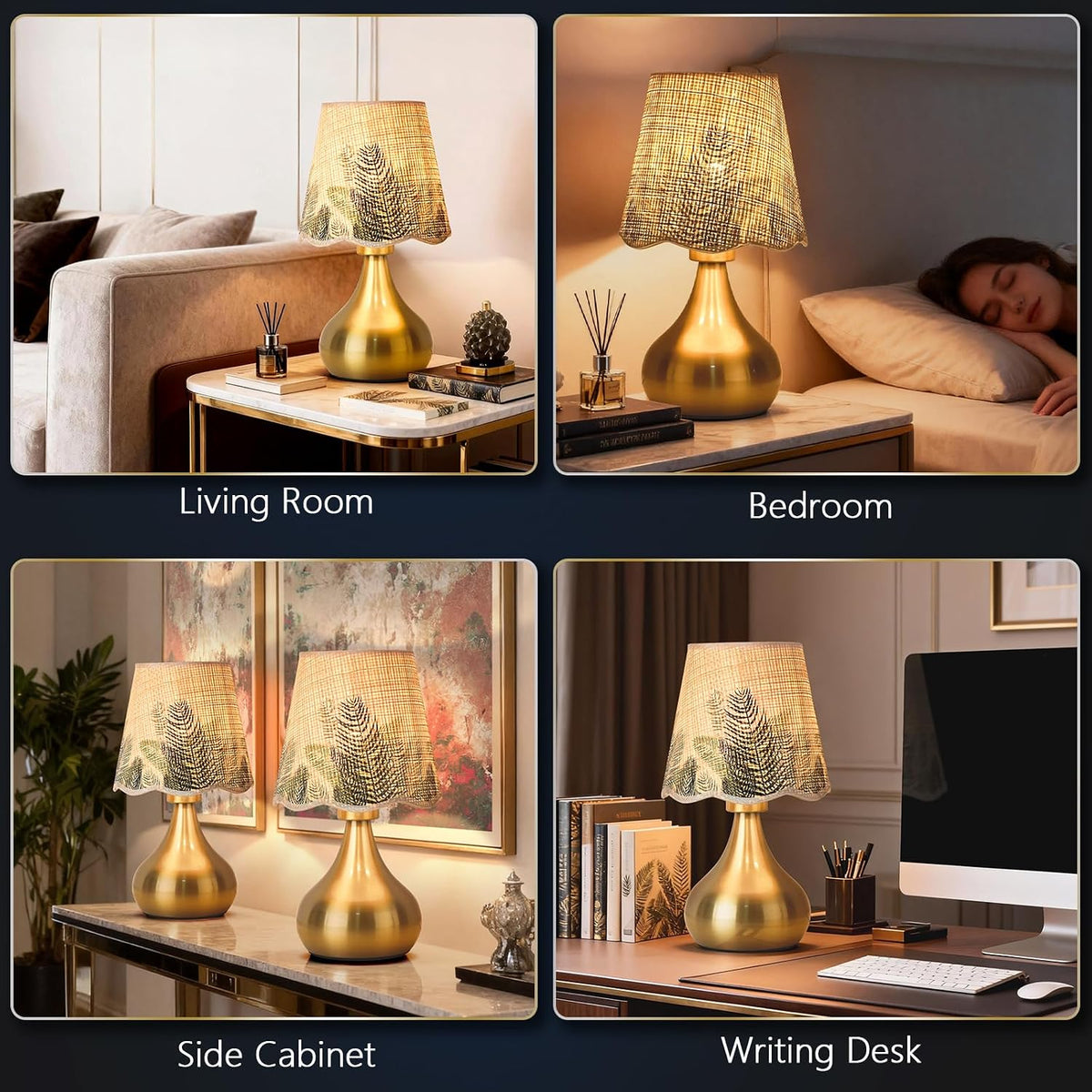 Green Small Touch Control Table Lamp for Bedroom,Green Bedside Lamps for Nightstand,Cute Mini Small Table Lamps for Small Spaces with Scalloped Shade for Kitchen Counter,Bookshelf,Living Room
