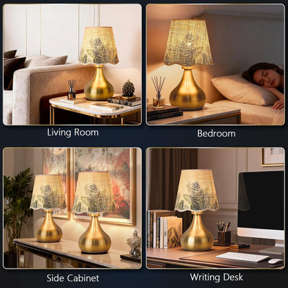 Green Small Touch Control Table Lamp for Bedroom,Green Bedside Lamps for Nightstand,Cute Mini Small Table Lamps for Small Spaces with Scalloped Shade for Kitchen Counter,Bookshelf,Living Room