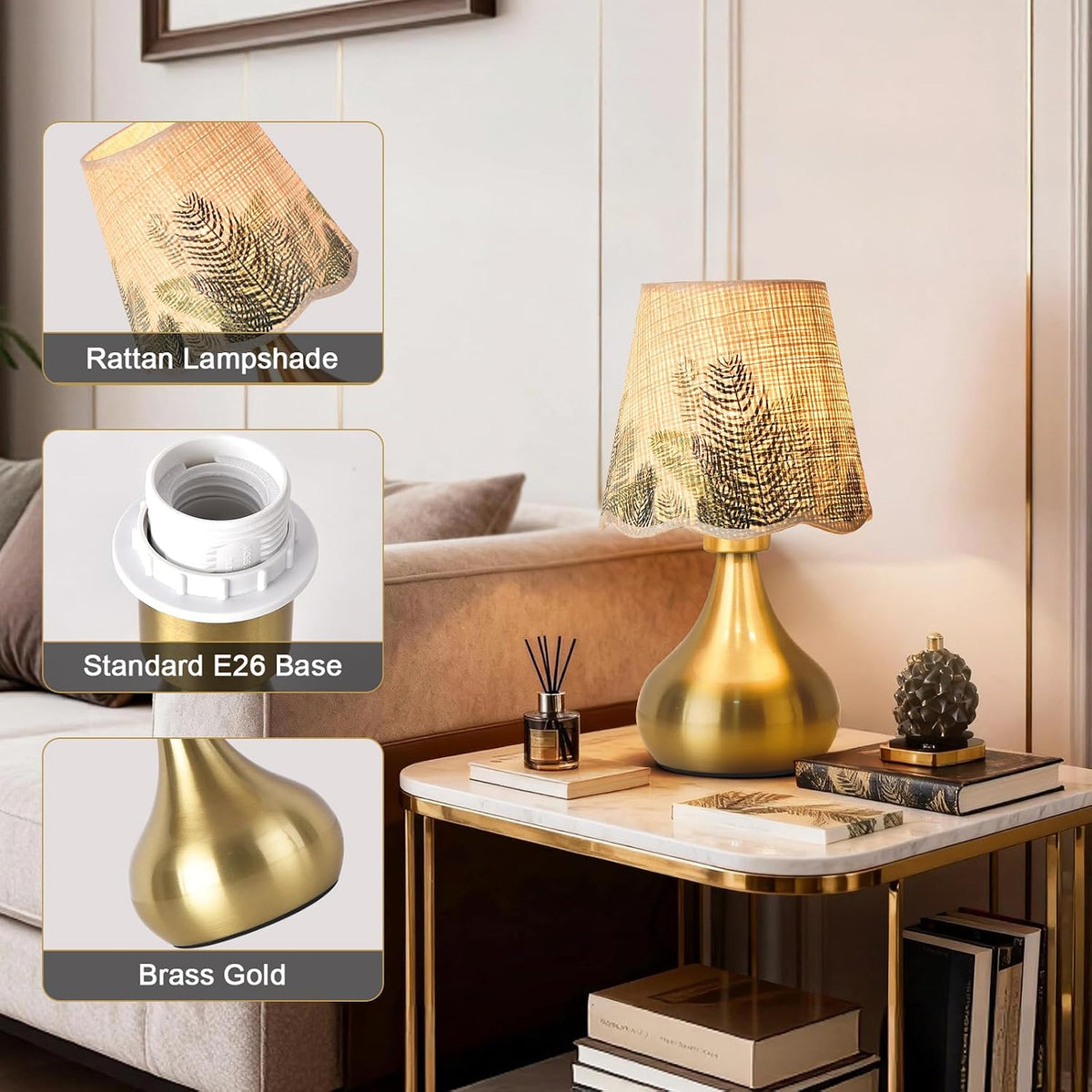 Green Small Touch Control Table Lamp for Bedroom,Green Bedside Lamps for Nightstand,Cute Mini Small Table Lamps for Small Spaces with Scalloped Shade for Kitchen Counter,Bookshelf,Living Room