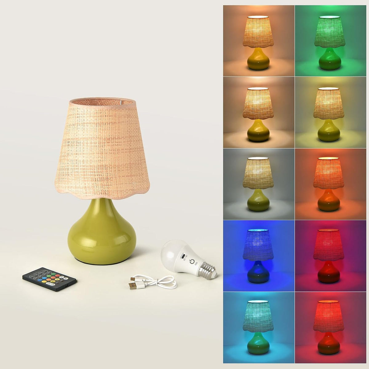 Green Small Touch Control Table Lamp for Bedroom,Green Bedside Lamps for Nightstand,Cute Mini Small Table Lamps for Small Spaces with Scalloped Shade for Kitchen Counter,Bookshelf,Living Room