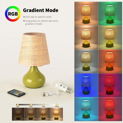 Green Small Touch Control Table Lamp for Bedroom,Green Bedside Lamps for Nightstand,Cute Mini Small Table Lamps for Small Spaces with Scalloped Shade for Kitchen Counter,Bookshelf,Living Room