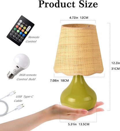 Green Small Touch Control Table Lamp for Bedroom,Green Bedside Lamps for Nightstand,Cute Mini Small Table Lamps for Small Spaces with Scalloped Shade for Kitchen Counter,Bookshelf,Living Room