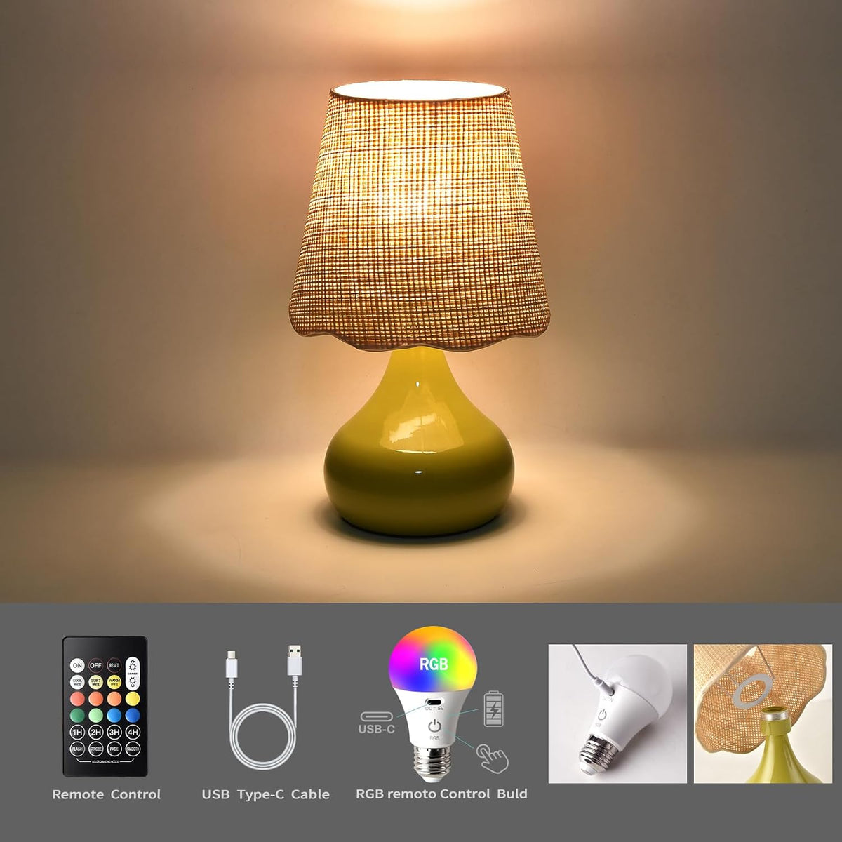 Green Small Touch Control Table Lamp for Bedroom,Green Bedside Lamps for Nightstand,Cute Mini Small Table Lamps for Small Spaces with Scalloped Shade for Kitchen Counter,Bookshelf,Living Room
