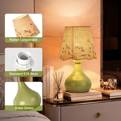Green Small Touch Control Table Lamp for Bedroom,Green Bedside Lamps for Nightstand,Cute Mini Small Table Lamps for Small Spaces with Scalloped Shade for Kitchen Counter,Bookshelf,Living Room