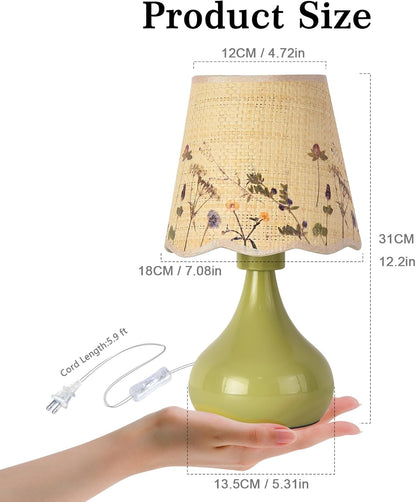 Green Small Touch Control Table Lamp for Bedroom,Green Bedside Lamps for Nightstand,Cute Mini Small Table Lamps for Small Spaces with Scalloped Shade for Kitchen Counter,Bookshelf,Living Room