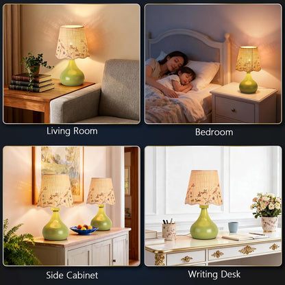 Green Small Touch Control Table Lamp for Bedroom,Green Bedside Lamps for Nightstand,Cute Mini Small Table Lamps for Small Spaces with Scalloped Shade for Kitchen Counter,Bookshelf,Living Room