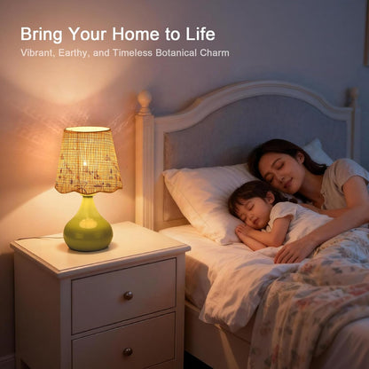 Green Small Touch Control Table Lamp for Bedroom,Green Bedside Lamps for Nightstand,Cute Mini Small Table Lamps for Small Spaces with Scalloped Shade for Kitchen Counter,Bookshelf,Living Room