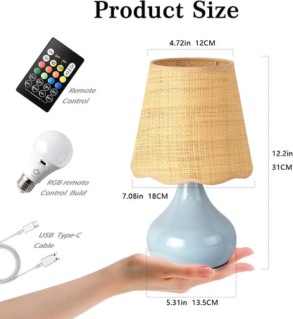 Green Small Touch Control Table Lamp for Bedroom,Green Bedside Lamps for Nightstand,Cute Mini Small Table Lamps for Small Spaces with Scalloped Shade for Kitchen Counter,Bookshelf,Living Room