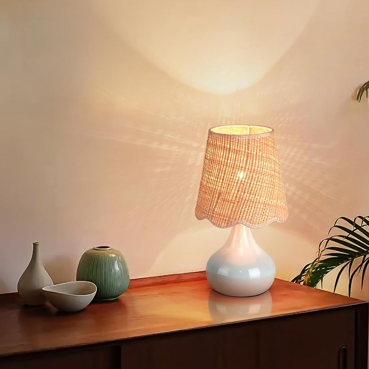 Green Small Touch Control Table Lamp for Bedroom,Green Bedside Lamps for Nightstand,Cute Mini Small Table Lamps for Small Spaces with Scalloped Shade for Kitchen Counter,Bookshelf,Living Room