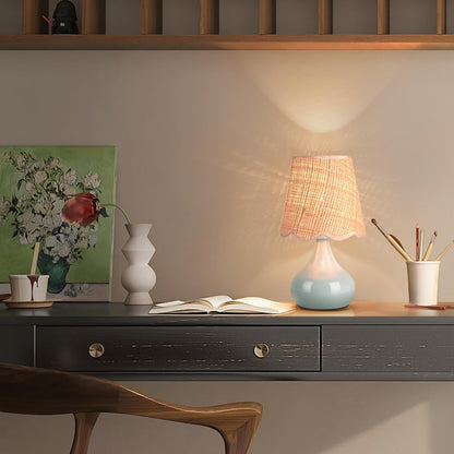 Green Small Touch Control Table Lamp for Bedroom,Green Bedside Lamps for Nightstand,Cute Mini Small Table Lamps for Small Spaces with Scalloped Shade for Kitchen Counter,Bookshelf,Living Room