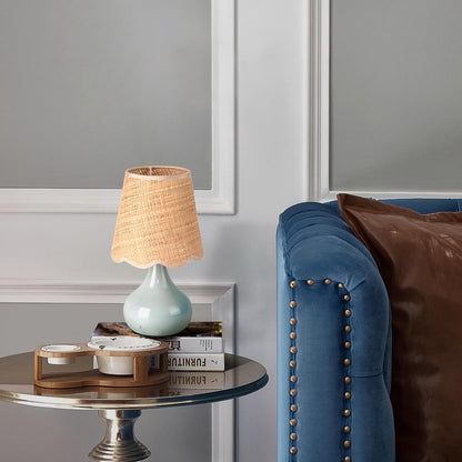 Green Small Touch Control Table Lamp for Bedroom,Green Bedside Lamps for Nightstand,Cute Mini Small Table Lamps for Small Spaces with Scalloped Shade for Kitchen Counter,Bookshelf,Living Room