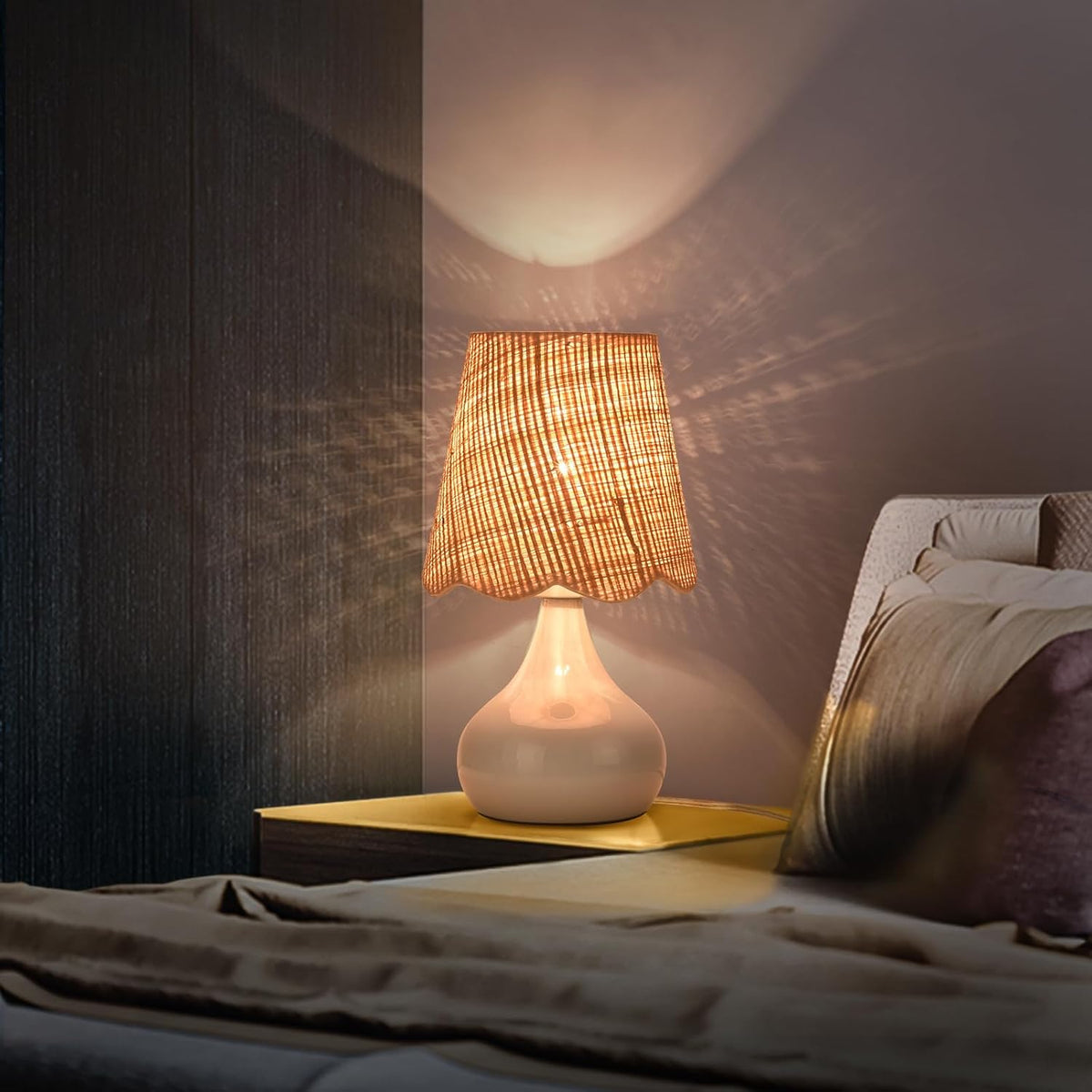 Green Small Touch Control Table Lamp for Bedroom,Green Bedside Lamps for Nightstand,Cute Mini Small Table Lamps for Small Spaces with Scalloped Shade for Kitchen Counter,Bookshelf,Living Room