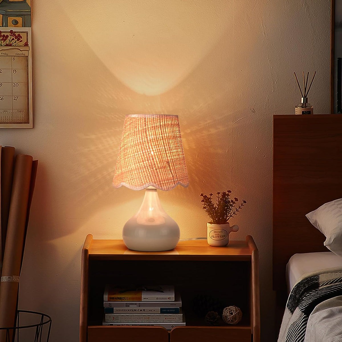 Green Small Touch Control Table Lamp for Bedroom,Green Bedside Lamps for Nightstand,Cute Mini Small Table Lamps for Small Spaces with Scalloped Shade for Kitchen Counter,Bookshelf,Living Room