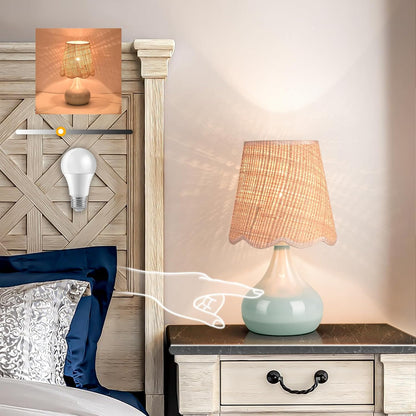 Green Small Touch Control Table Lamp for Bedroom,Green Bedside Lamps for Nightstand,Cute Mini Small Table Lamps for Small Spaces with Scalloped Shade for Kitchen Counter,Bookshelf,Living Room