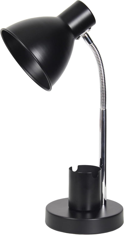 LD1076-BLK 16.22" Sleek Essentials Adjustable Metal Desk Task Lamp with Organizer Compartment, Modern Task Lighting for Office, Desk, Nightstand, Dorm, Black