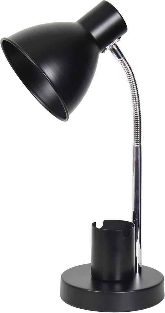 LD1076-BLK 16.22" Sleek Essentials Adjustable Metal Desk Task Lamp with Organizer Compartment, Modern Task Lighting for Office, Desk, Nightstand, Dorm, Black