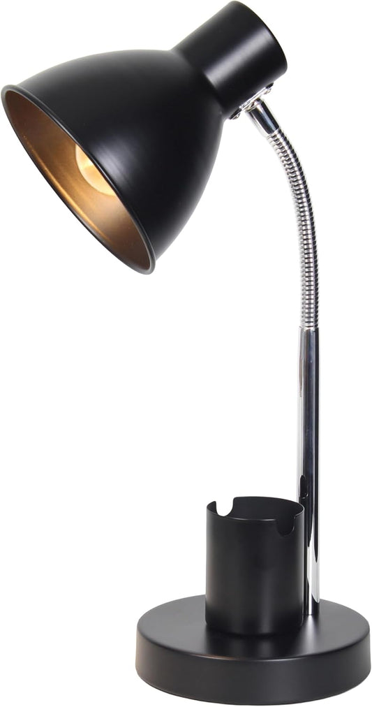 LD1076-BLK 16.22" Sleek Essentials Adjustable Metal Desk Task Lamp with Organizer Compartment, Modern Task Lighting for Office, Desk, Nightstand, Dorm, Black