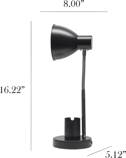 LD1076-BLK 16.22" Sleek Essentials Adjustable Metal Desk Task Lamp with Organizer Compartment, Modern Task Lighting for Office, Desk, Nightstand, Dorm, Black