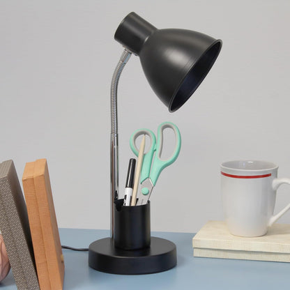 LD1076-BLK 16.22" Sleek Essentials Adjustable Metal Desk Task Lamp with Organizer Compartment, Modern Task Lighting for Office, Desk, Nightstand, Dorm, Black