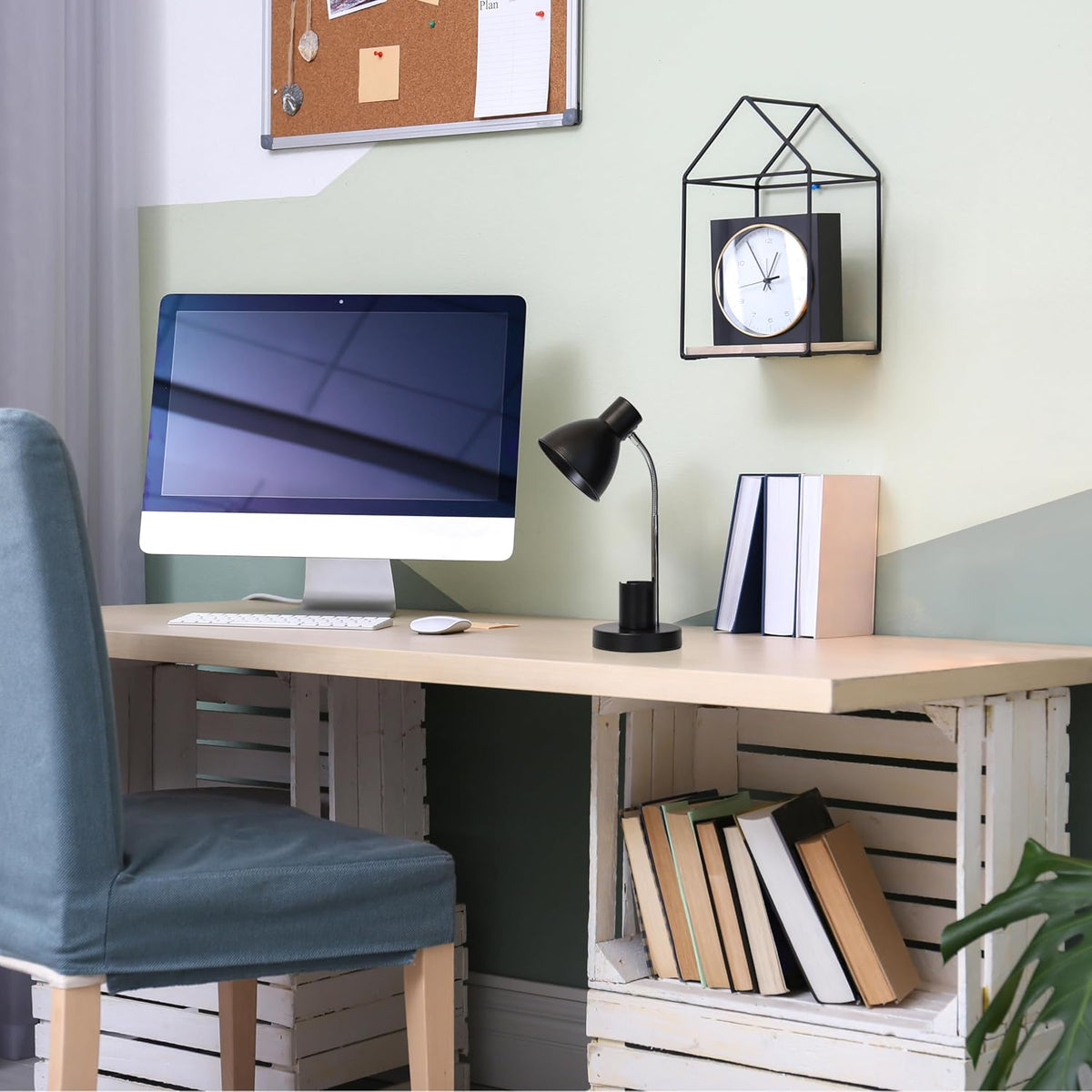 LD1076-BLK 16.22" Sleek Essentials Adjustable Metal Desk Task Lamp with Organizer Compartment, Modern Task Lighting for Office, Desk, Nightstand, Dorm, Black