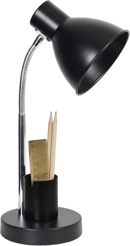 LD1076-BLK 16.22" Sleek Essentials Adjustable Metal Desk Task Lamp with Organizer Compartment, Modern Task Lighting for Office, Desk, Nightstand, Dorm, Black