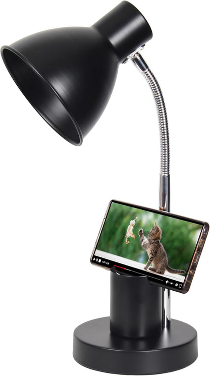 LD1076-BLK 16.22" Sleek Essentials Adjustable Metal Desk Task Lamp with Organizer Compartment, Modern Task Lighting for Office, Desk, Nightstand, Dorm, Black