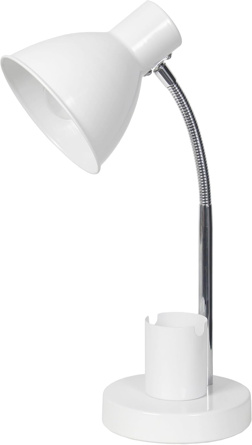 LD1076-BLK 16.22" Sleek Essentials Adjustable Metal Desk Task Lamp with Organizer Compartment, Modern Task Lighting for Office, Desk, Nightstand, Dorm, Black
