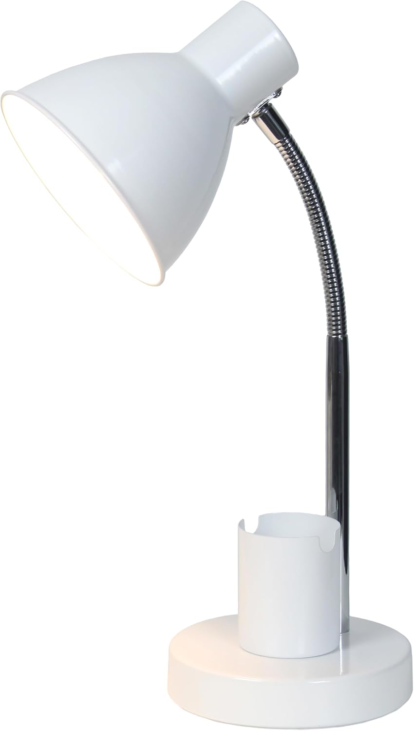 LD1076-BLK 16.22" Sleek Essentials Adjustable Metal Desk Task Lamp with Organizer Compartment, Modern Task Lighting for Office, Desk, Nightstand, Dorm, Black