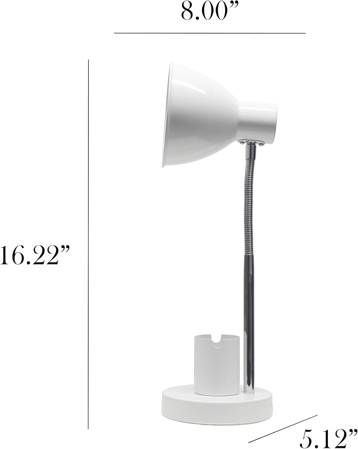 LD1076-BLK 16.22" Sleek Essentials Adjustable Metal Desk Task Lamp with Organizer Compartment, Modern Task Lighting for Office, Desk, Nightstand, Dorm, Black