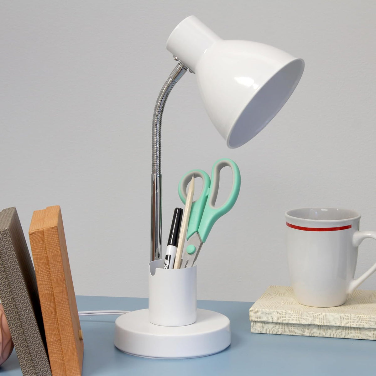 LD1076-BLK 16.22" Sleek Essentials Adjustable Metal Desk Task Lamp with Organizer Compartment, Modern Task Lighting for Office, Desk, Nightstand, Dorm, Black