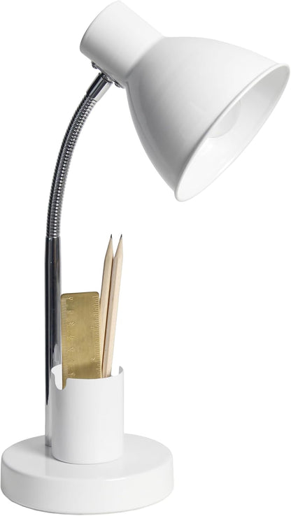 LD1076-BLK 16.22" Sleek Essentials Adjustable Metal Desk Task Lamp with Organizer Compartment, Modern Task Lighting for Office, Desk, Nightstand, Dorm, Black
