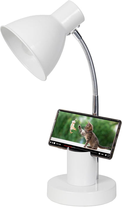 LD1076-BLK 16.22" Sleek Essentials Adjustable Metal Desk Task Lamp with Organizer Compartment, Modern Task Lighting for Office, Desk, Nightstand, Dorm, Black