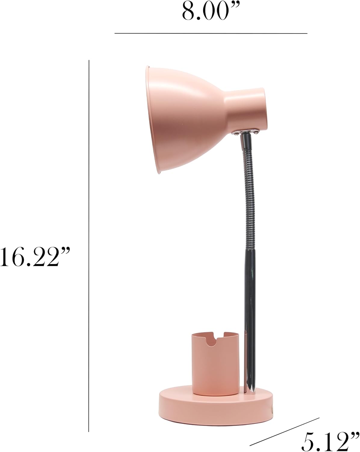 LD1076-BLK 16.22" Sleek Essentials Adjustable Metal Desk Task Lamp with Organizer Compartment, Modern Task Lighting for Office, Desk, Nightstand, Dorm, Black