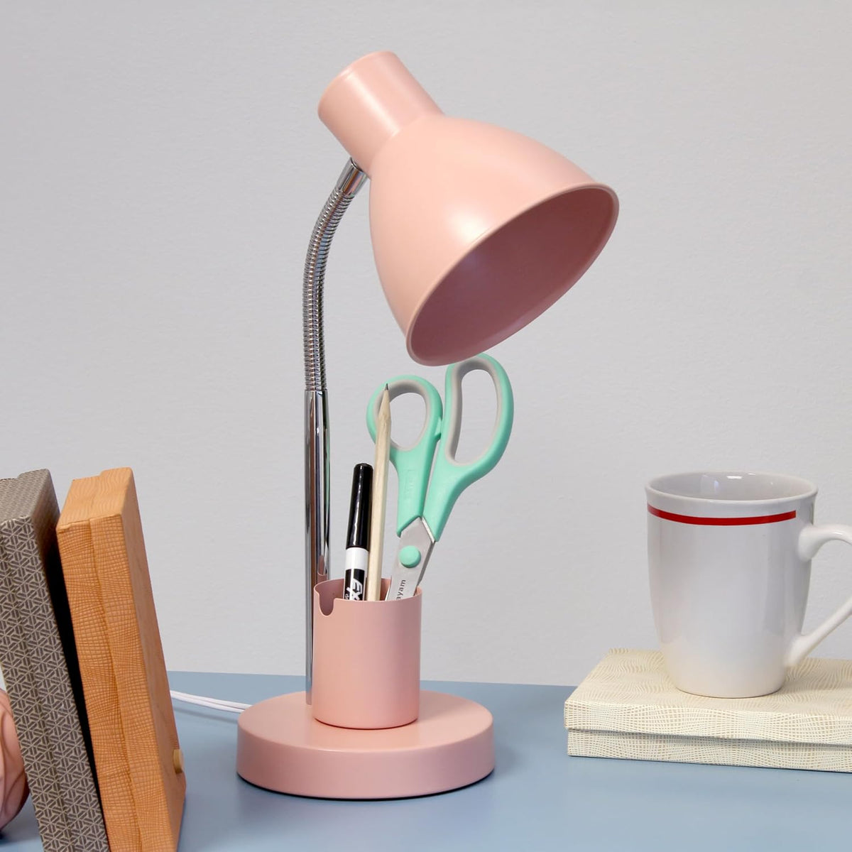 LD1076-BLK 16.22" Sleek Essentials Adjustable Metal Desk Task Lamp with Organizer Compartment, Modern Task Lighting for Office, Desk, Nightstand, Dorm, Black