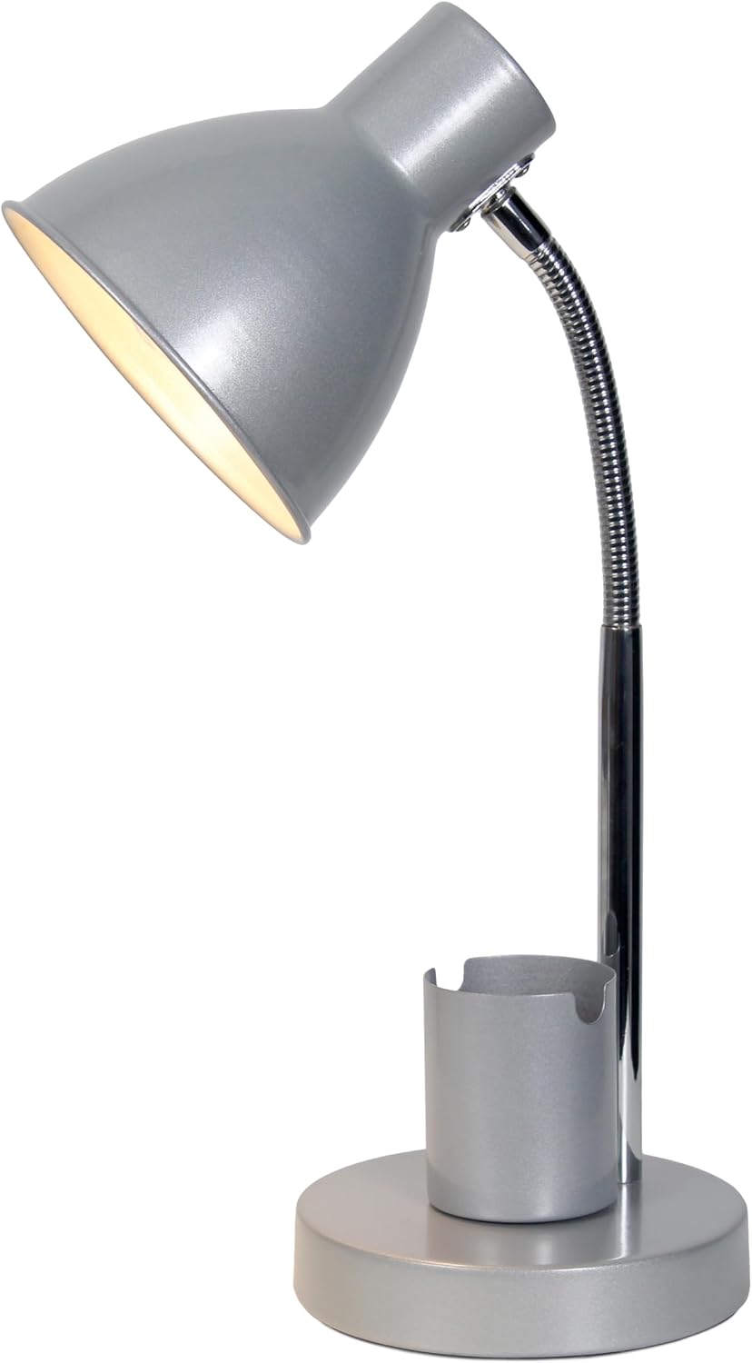 LD1076-BLK 16.22" Sleek Essentials Adjustable Metal Desk Task Lamp with Organizer Compartment, Modern Task Lighting for Office, Desk, Nightstand, Dorm, Black