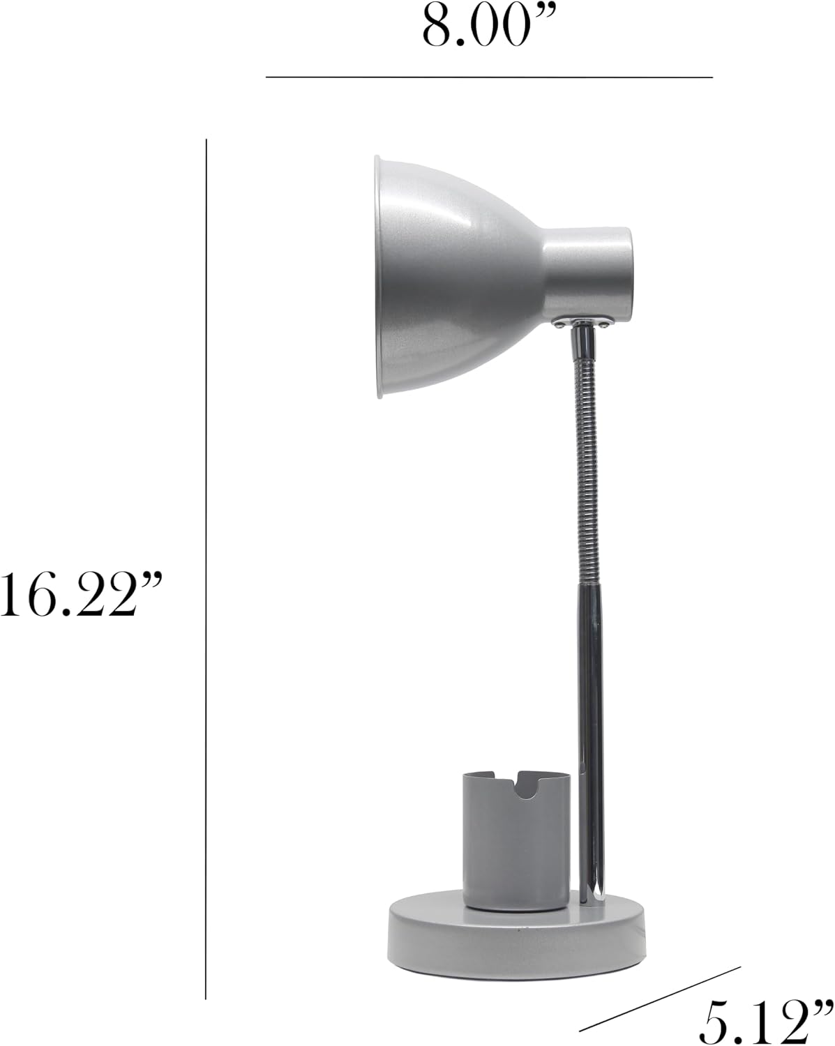 LD1076-BLK 16.22" Sleek Essentials Adjustable Metal Desk Task Lamp with Organizer Compartment, Modern Task Lighting for Office, Desk, Nightstand, Dorm, Black