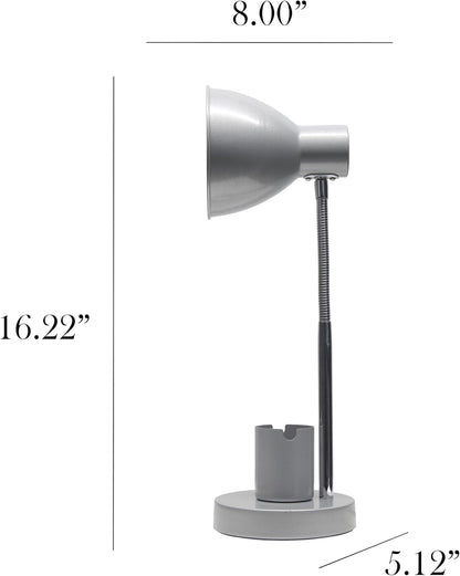 LD1076-BLK 16.22" Sleek Essentials Adjustable Metal Desk Task Lamp with Organizer Compartment, Modern Task Lighting for Office, Desk, Nightstand, Dorm, Black