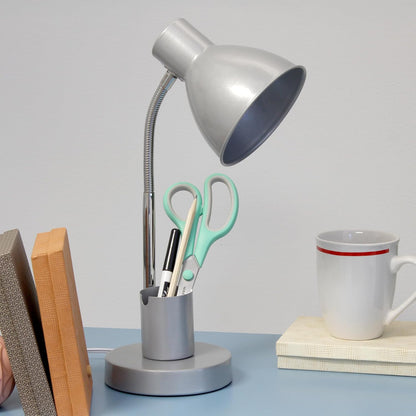 LD1076-BLK 16.22" Sleek Essentials Adjustable Metal Desk Task Lamp with Organizer Compartment, Modern Task Lighting for Office, Desk, Nightstand, Dorm, Black