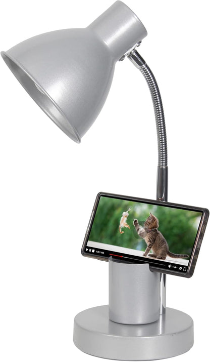 LD1076-BLK 16.22" Sleek Essentials Adjustable Metal Desk Task Lamp with Organizer Compartment, Modern Task Lighting for Office, Desk, Nightstand, Dorm, Black