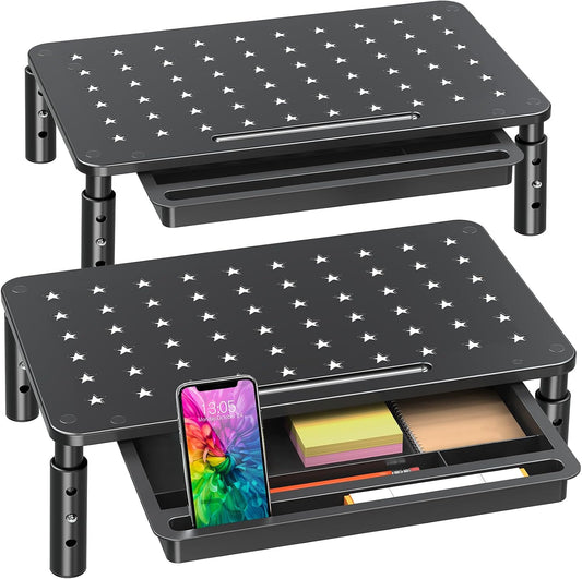 2 Pack Monitor Stand Riser with Drawer, 3 Height Adjustable