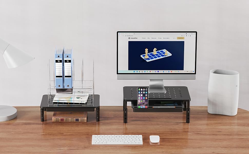 2 Pack Monitor Stand Riser with Drawer, 3 Height Adjustable