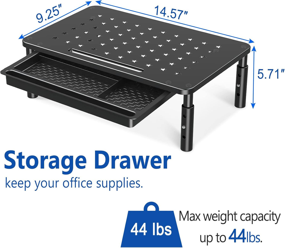 2 Pack Monitor Stand Riser with Drawer, 3 Height Adjustable
