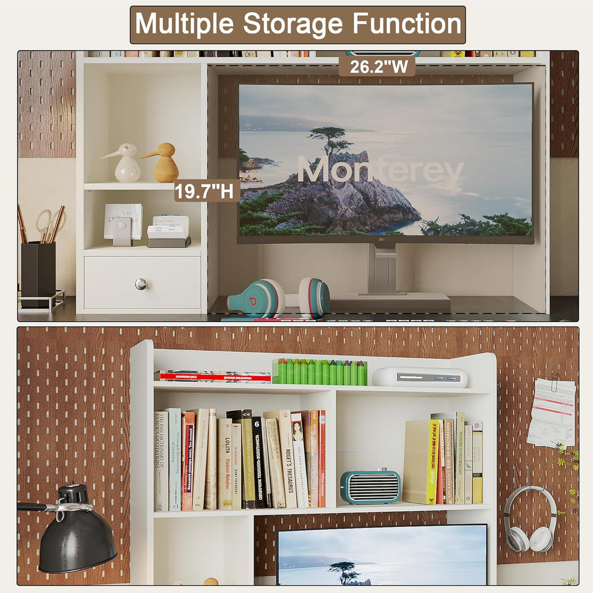 Desktop Bookshelf, 36.4" DormDesk Hutch with 5 Shelves